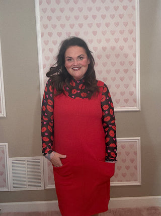 Rory ribbed jumper dress for women in red with cozy ribbed texture and flattering silhouette, a versatile piece for fashion trends, women’s clothing, and plus size trends.