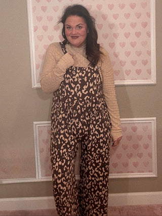 Cheetah print Karli overalls for women with a relaxed flattering silhouette, a versatile piece for fashion trends, women’s clothing, and plus size trends.