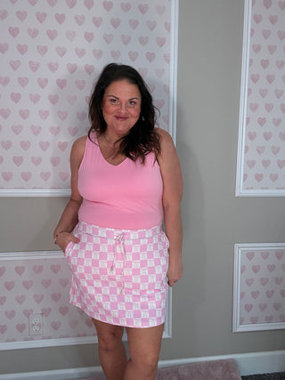 Flowy women’s skort with built-in shorts in regular and plus sizes
