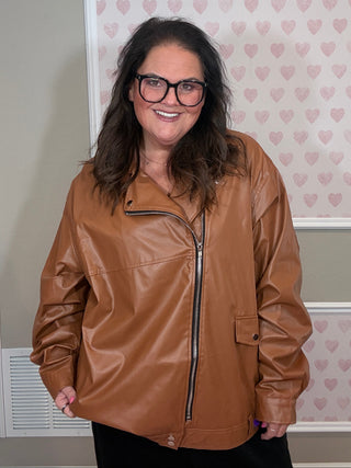 Ollie Oversized Vegan Leather Biker Jacket (S–3XL)