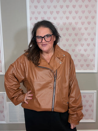 Ollie Oversized Vegan Leather Biker Jacket (S–3XL)