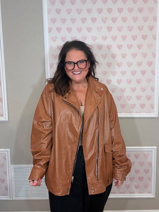 Ollie Oversized Vegan Leather Biker Jacket (S–3XL)