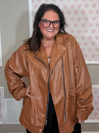 Ollie Oversized Vegan Leather Biker Jacket (S–3XL)