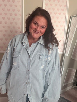 Distressed Denim Shacket