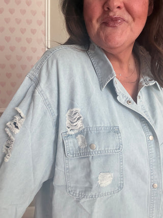 Distressed Denim Shacket