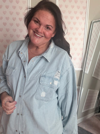 Distressed Denim Shacket