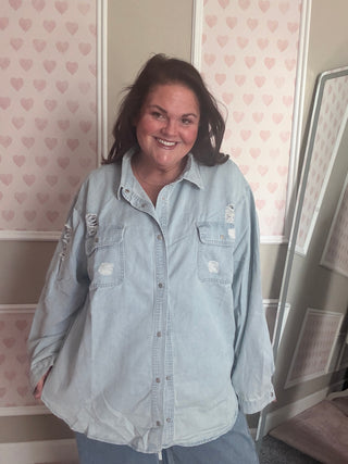 Distressed Denim Shacket