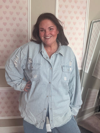 Distressed Denim Shacket