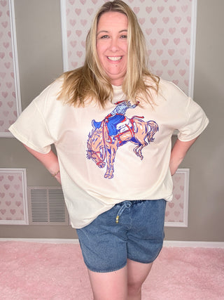 Rodeo Queen waffle knit tee women’s clothing western graphic shirt comfy mom style lightweight breathable trendy top