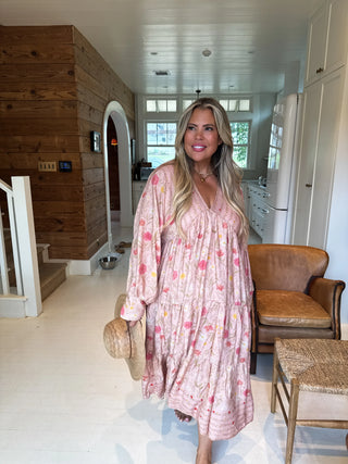 Pink floral boho maxi dress women’s clothing flowy tiered dress comfy mom style flattering spring dress
