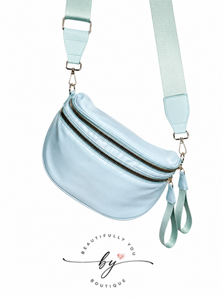 Light Blue Solid nylon crossbody bum bag with adjustable strap lightweight women’s travel purse and mommy bag 🖤✨
