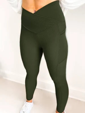 Close-up view of the diagonal ribbed texture and sculpting fit of the Molly Max Sculpt Diagonal Ribbed Leggings