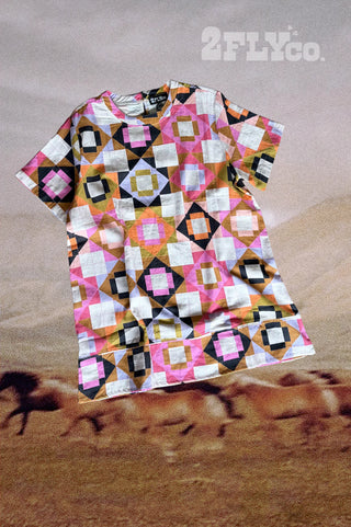 Quilted patchwork cotton dress women’s clothing boxy fit comfy mom style modest length trendy casual dress