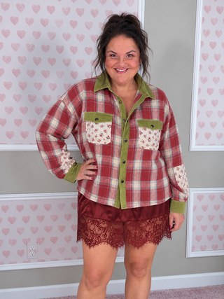 Wine Lace Ex-Tendy Skort by 2 Fly featuring silky satin-feel fabric, delicate lace hem detailing, a stretchy waistband, and built-in shorts liner. Feminine layering skort available in sizes XS through 3XL.