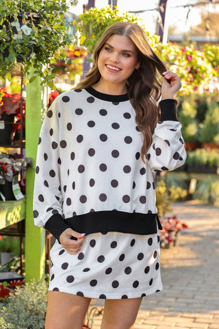 Printed Terry Skort Set – Black/White Polka Dot