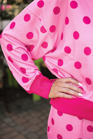 Pink polka dot terry skort set women’s clothing comfy mom style matching set trendy lounge outfit with skort breathable casual set