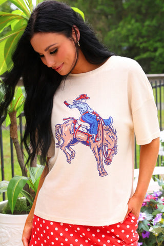 Rodeo Queen waffle knit tee women’s clothing western graphic shirt comfy mom style lightweight breathable trendy top