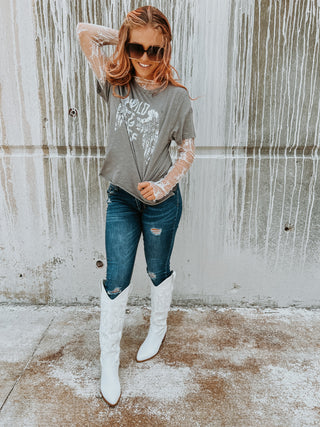 Roxy Lace Top styled with accessories for a chic, feminine outfit perfect for day-to-night wear.