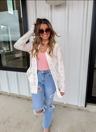 Spring print Lola cardigan for women, lightweight Easter cardigan, relaxed fit pastel layer, comfy mom style spring outfit