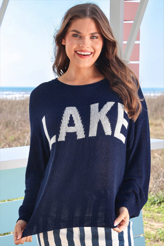 Navy lake lightweight sweater women’s clothing lake graphic sweater comfy mom style breathable knit trendy top