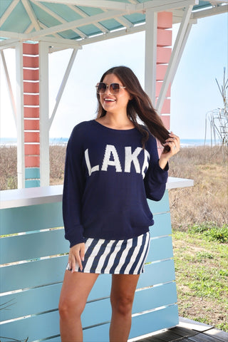 Navy lake lightweight sweater women’s clothing lake graphic sweater comfy mom style breathable knit trendy top
