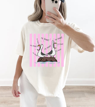 Personalized Comfort Colors goose teacher tee with customizable name and stripe colors.