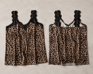 Leopard satin lace tank women’s clothing boutique going out top comfy mom style chic leopard camisole
