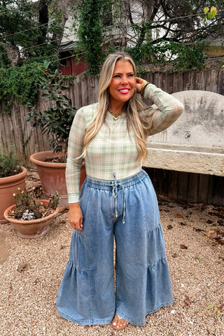 Southern Charm Dress It Up Mesh Top – Green Plaid