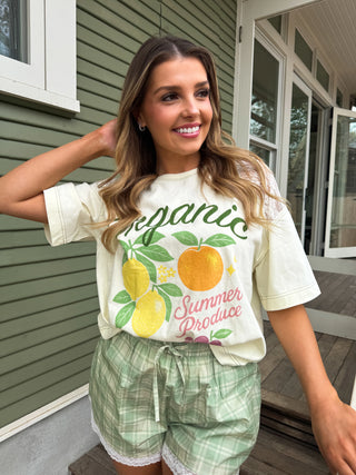Green Plaid lounge shorts women’s clothing lace trim shorts comfy mom style cotton elastic waist shorts