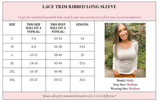 Lana Lace Trim Ribbed Long Sleeve - Girl Code Couture
