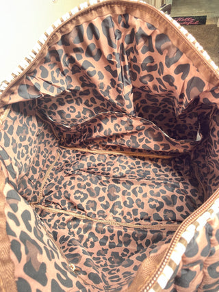 Leopard quilted tote bag and cosmetic bag women’s boutique oversized carryall makeup travel bag set