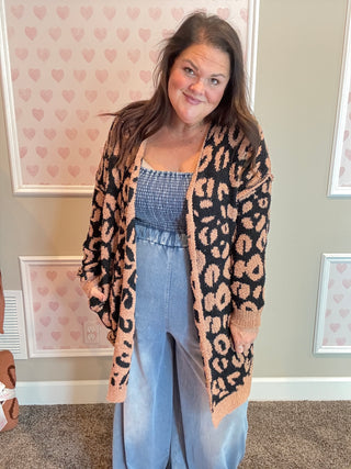 Cheetah Cloud Cardigan worn reversed. 