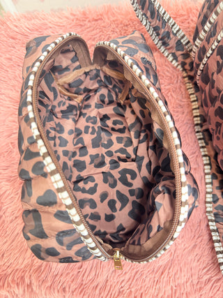 Leopard quilted tote bag and cosmetic bag women’s boutique oversized carryall makeup travel bag set