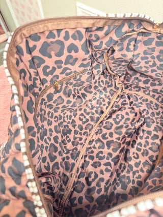 Leopard quilted tote bag and cosmetic bag women’s boutique oversized carryall makeup travel bag set