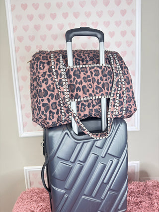 Leopard quilted tote bag and cosmetic bag women’s boutique oversized carryall makeup travel bag set