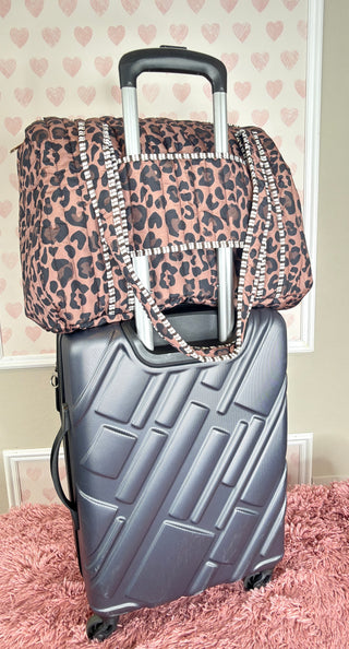 Leopard quilted tote bag and cosmetic bag women’s boutique oversized carryall makeup travel bag set