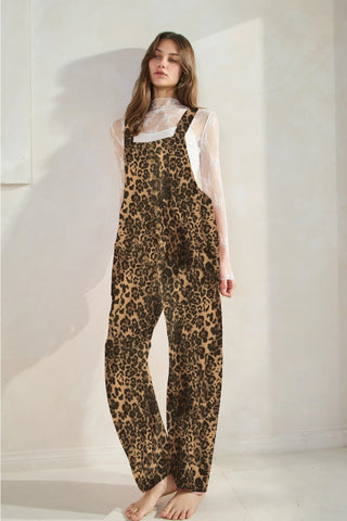 Acid Washed Leopard Printed Denim Jumpsuit