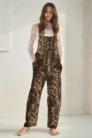 Acid Washed Leopard Printed Denim Jumpsuit
