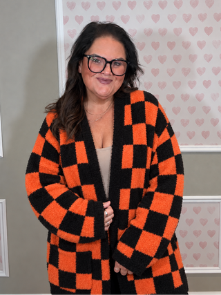 Boo Crew Reversible Cloud Cardigan – Black & Orange Checkered