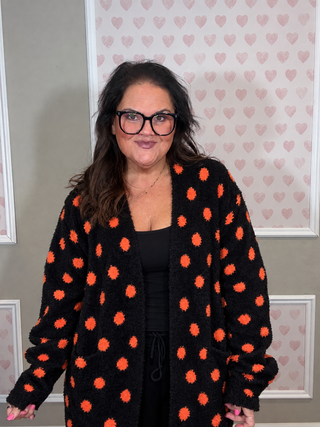 Boo Crew Reversible Cloud Cardigan – Black & Orange Polka Dot