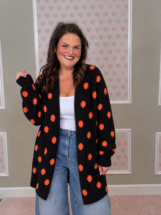 Boo Crew Reversible Cloud Cardigan – Black & Orange Polka Dot