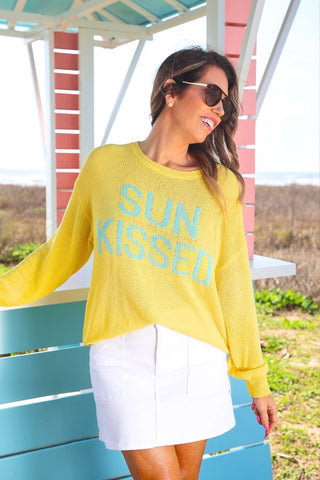 Yellow lightweight sun kissed sweater women’s clothing beach sweater comfy mom style summer knit relaxed fit trendy top